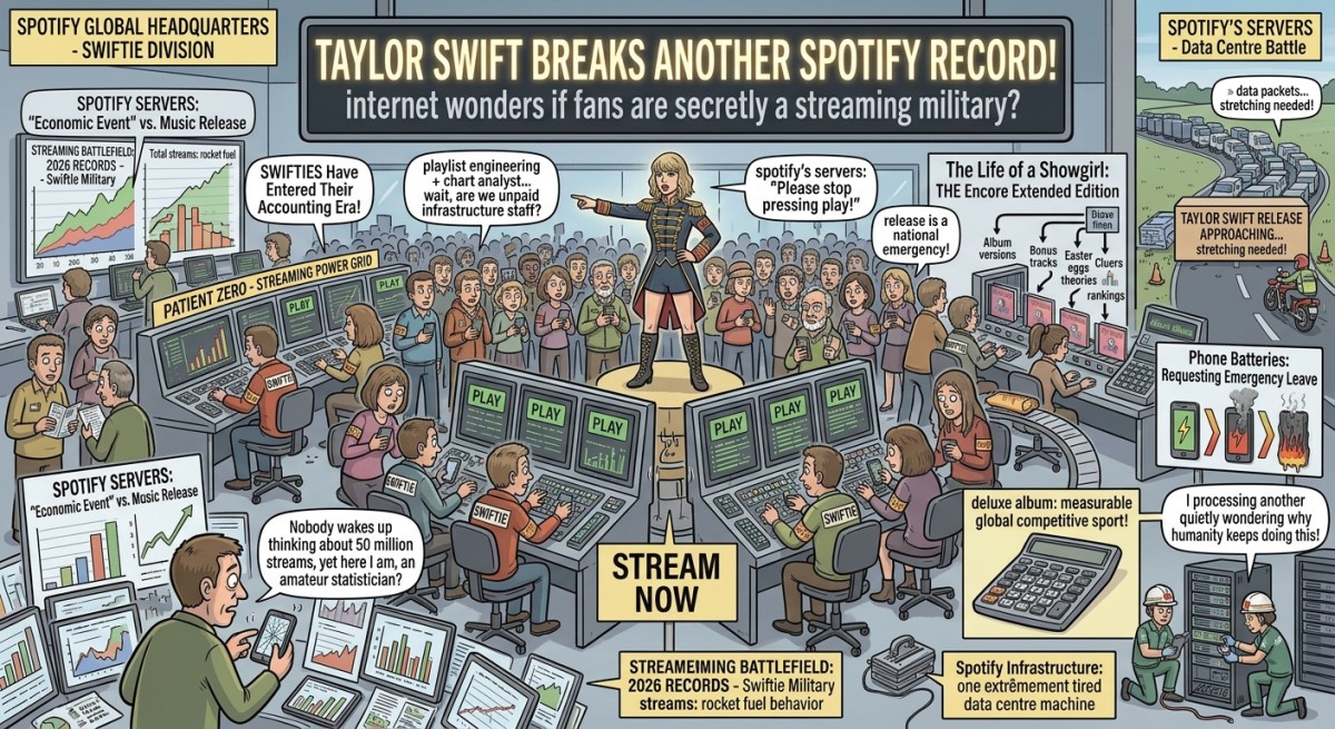 Taylor Swift Breaks Another Spotify Record, Leaving the Internet Wondering If Her Fans Have Secretly Become a Streaming Military