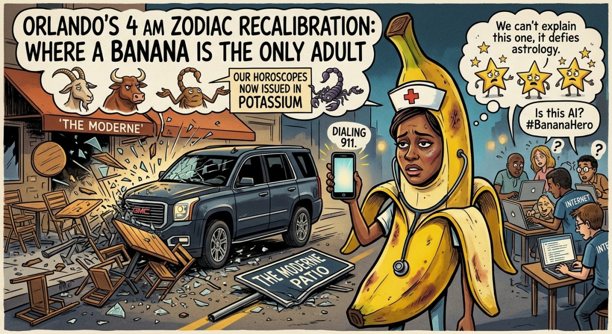 Your Horoscope: An SUV Entered a Patio, the Internet Entered Denial, and a Banana Was the Only Adult in Orlando