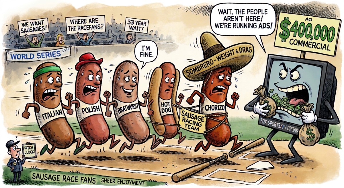 World Series Discovers Its Most Exciting Athletes Are Five Sausages, One of Whom Is Wearing a Sombrero Against His Will