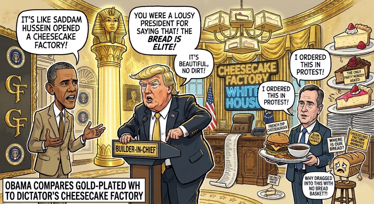 Obama Says Trump's White House Looks Like "Saddam Hussein Opened a Cheesecake Factory"; Cheesecake Factory Demands to Know Why It Was Dragged Into This With No Bread Basket