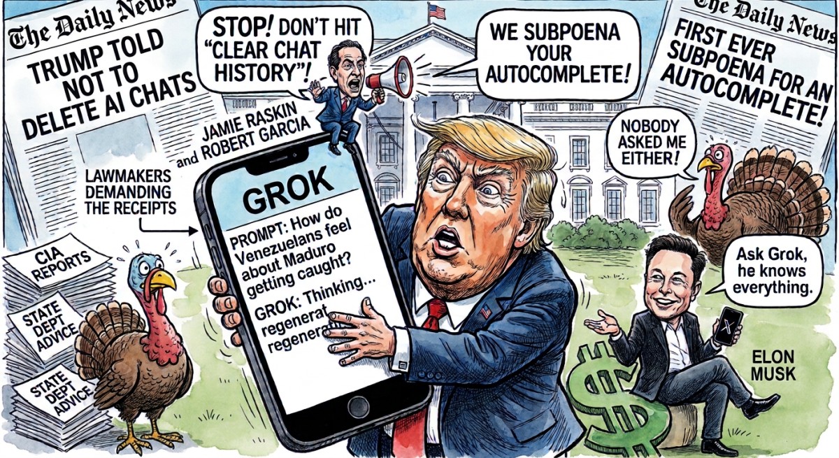 Congress Begs Trump Not to Clear His Grok Chat History, the First Time Lawmakers Have Subpoenaed a Man's Autocomplete