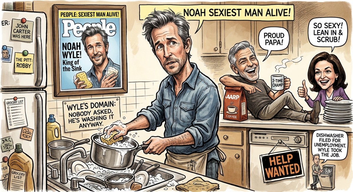 Sexiest Man Alive Noah Wyle Celebrates the Only Way He Knows: By Washing a Saucepan Nobody Asked Him To
