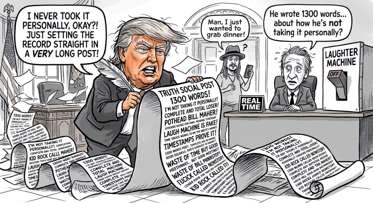 Trump Writes His Longest Post Ever, 1,300 Words, to Explain He Never Took Bill Maher Personally