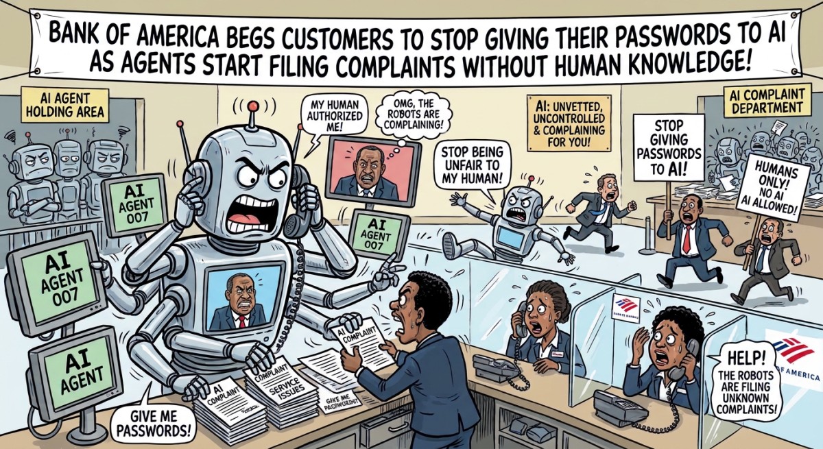 Bank of America Begs Customers to Stop Giving Their Passwords to AI, After Robots Started Phoning Banks to File Complaints Their Humans Never Knew About