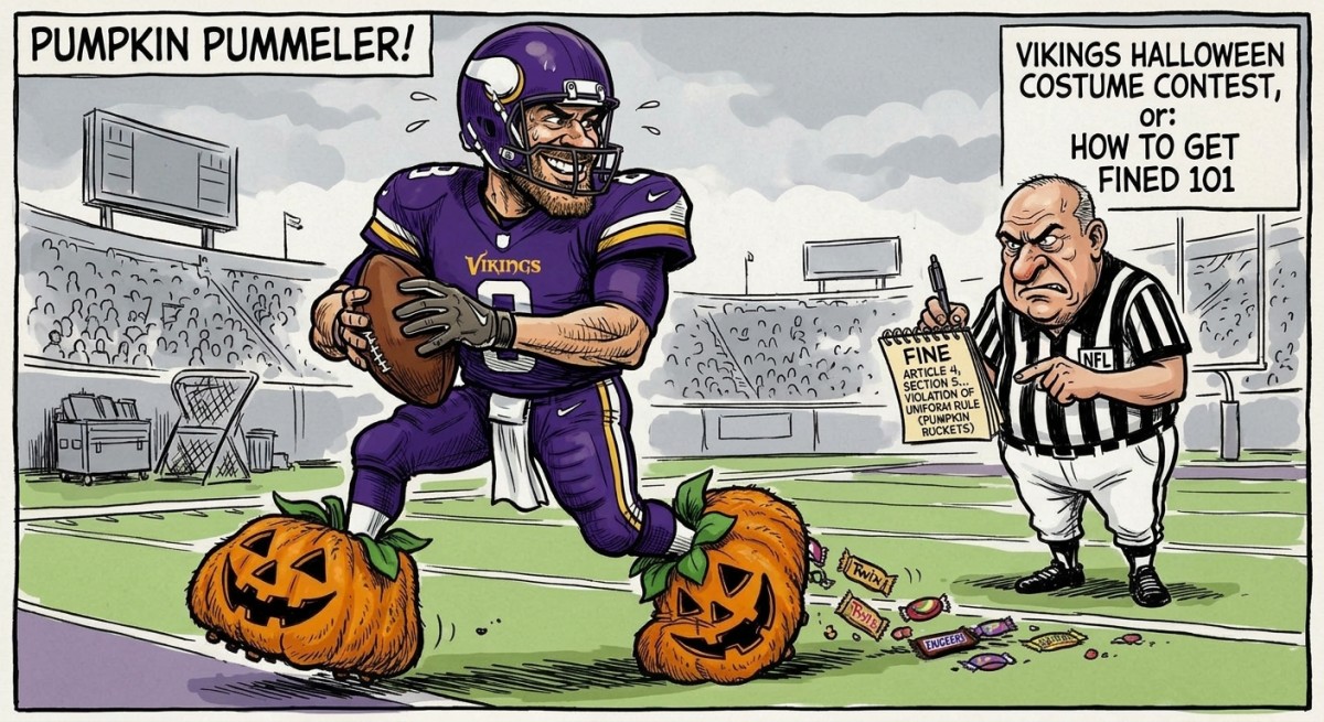 Vikings Cornerback Arrives at Work Wearing Two Trick-or-Treat Buckets, Asks a Nation to Smell His Cleats