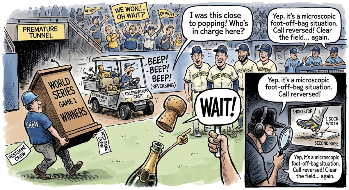 Brewers Win World Series Game 1 Twice, Once for the Fans and Once for the Replay Booth