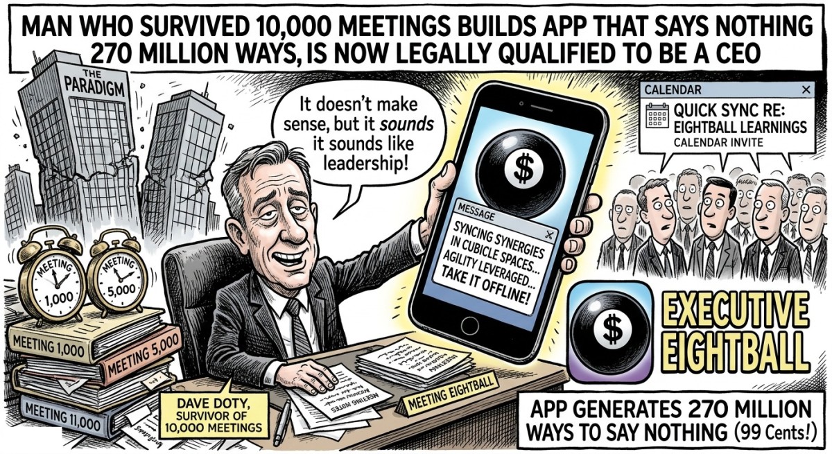 Man Who Survived 10,000 Meetings Builds App That Says Nothing 270 Million Ways, Is Now Legally Qualified to Be a CEO