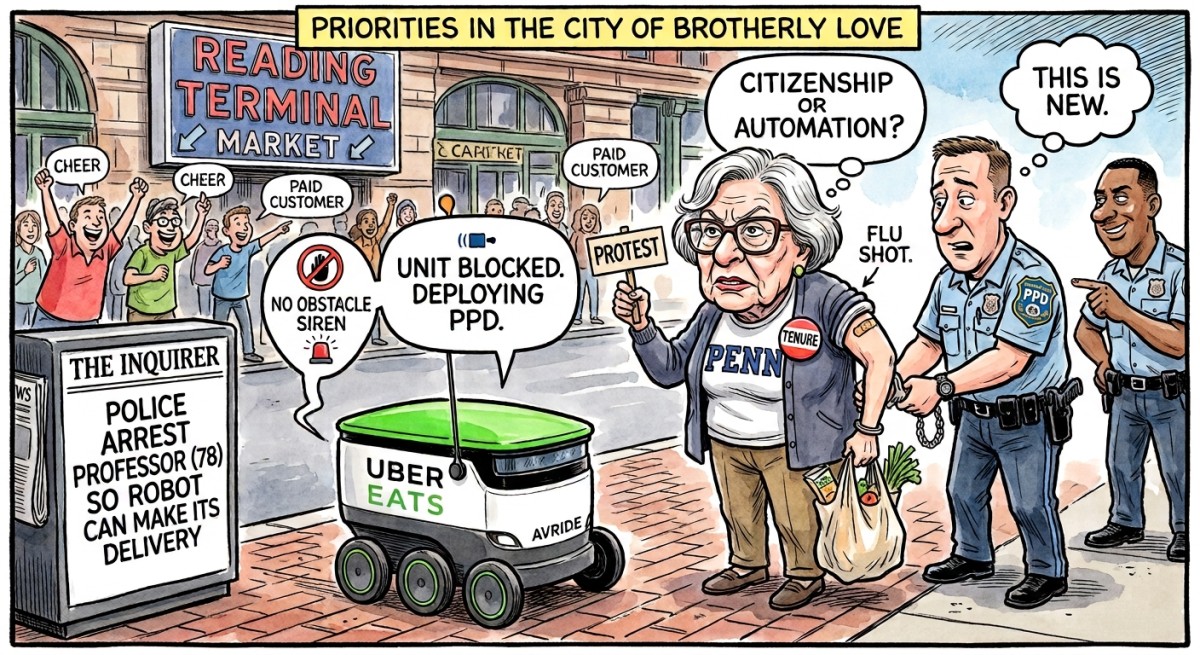 Philadelphia Police Arrest a 78-Year-Old Retired Professor So a Robot Could Finish Its Delivery