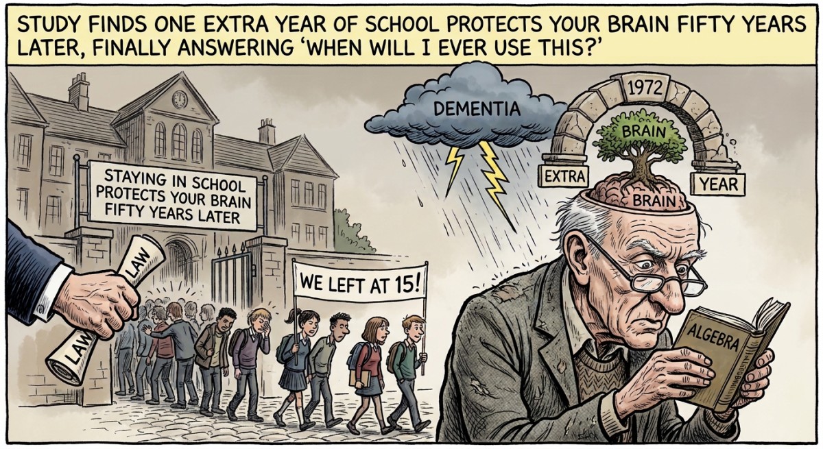 Study Finds One Extra Year of School Protects Your Brain Fifty Years Later, Finally Answering "When Will I Ever Use This?"