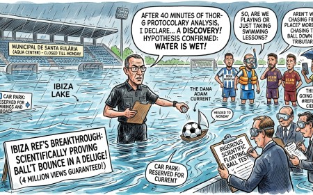 Ibiza Referee Drops Ball on Flooded Pitch to See If It Bounces; Ball Floats Off, Match Declared a Lake