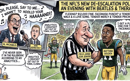 NFL Referee Answers a Punch by Holding the Puncher's Hand, and Al Michaels Serenades the Happy Couple With the Beatles