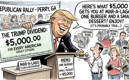 Trump Promises Every American $5,000 If Republicans Win, Having Already Disclosed It Buys One Hamburger and a Small Dessert at Mar-a-Lago