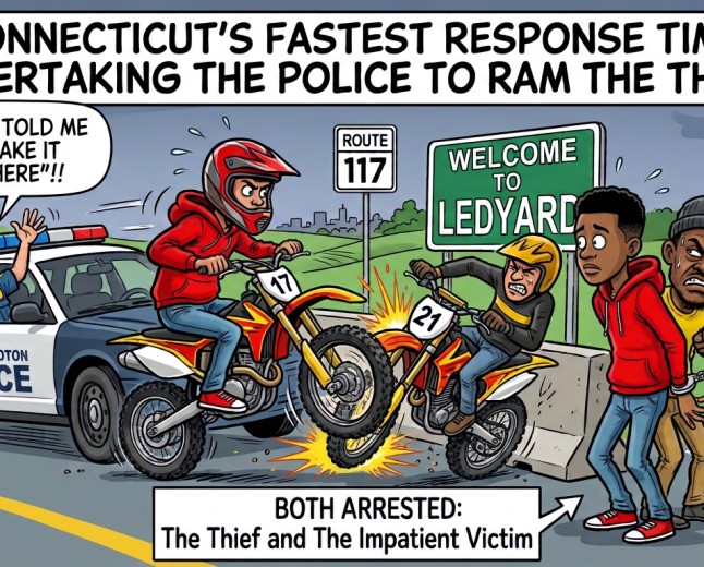 Connecticut Teen Passes Police Cruiser to Ram Man on His Stolen Dirt Bike, Gets Arrested for Having the Best Response Time in the State