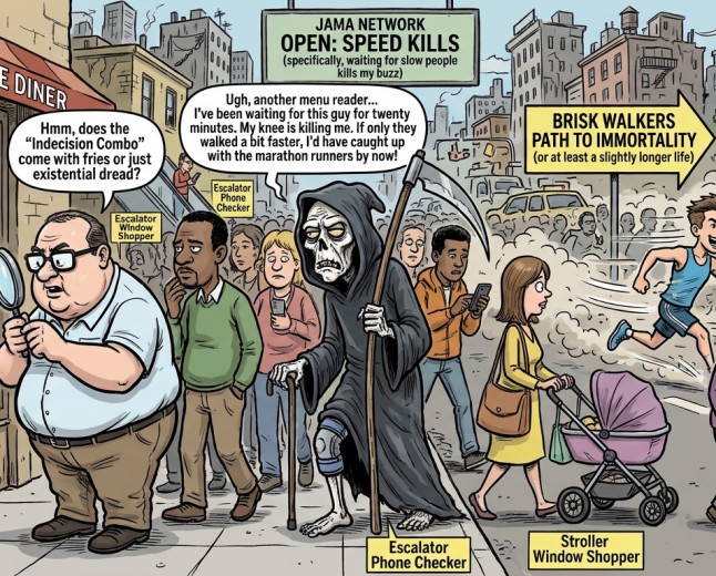 Study Finds Fast Walkers Live Longer, Confirming the Grim Reaper Mostly Catches People Who Stop to Read Restaurant Menus