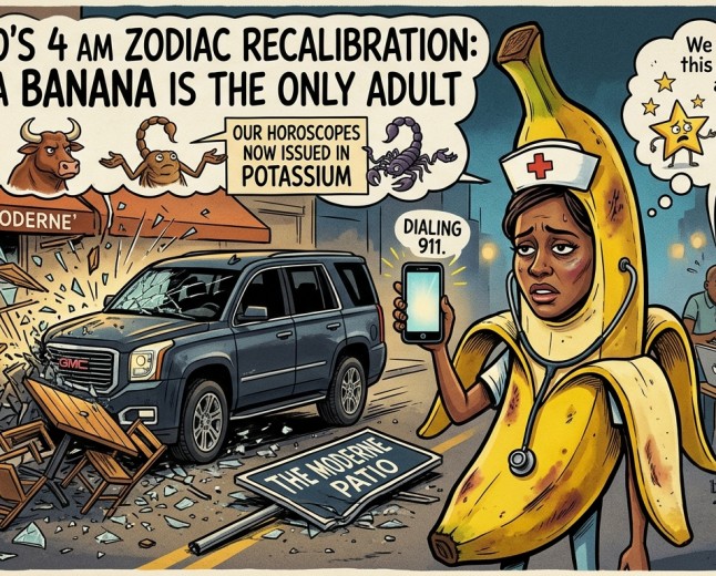 Your Horoscope: An SUV Entered a Patio, the Internet Entered Denial, and a Banana Was the Only Adult in Orlando