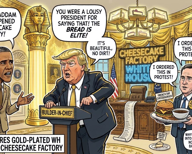 Obama Says Trump's White House Looks Like "Saddam Hussein Opened a Cheesecake Factory"; Cheesecake Factory Demands to Know Why It Was Dragged Into This With No Bread Basket